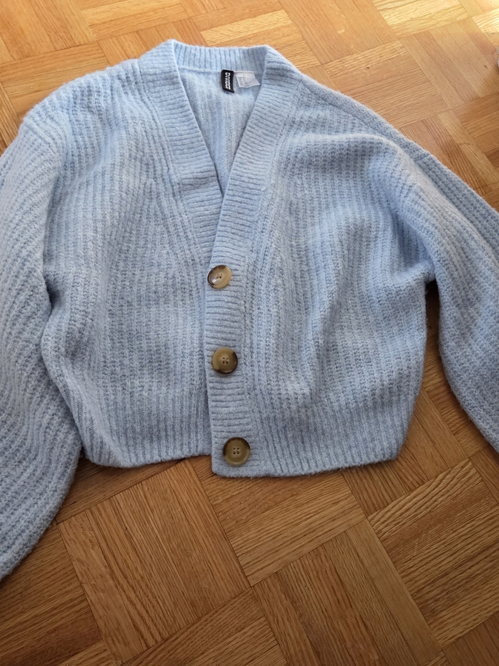 H&M Pale Blue Cropped Ribbed Button Cardigan